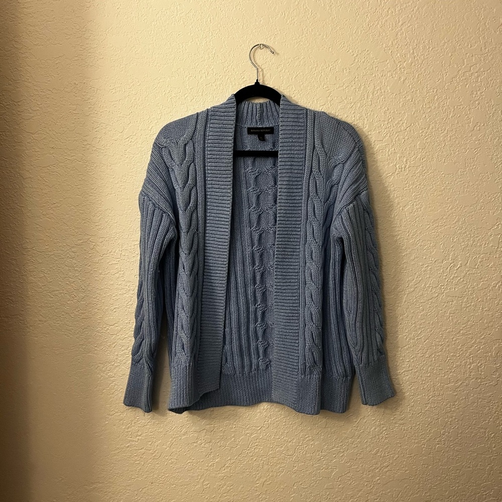 Light Blue Cable Knit Open Cardigan Sweater